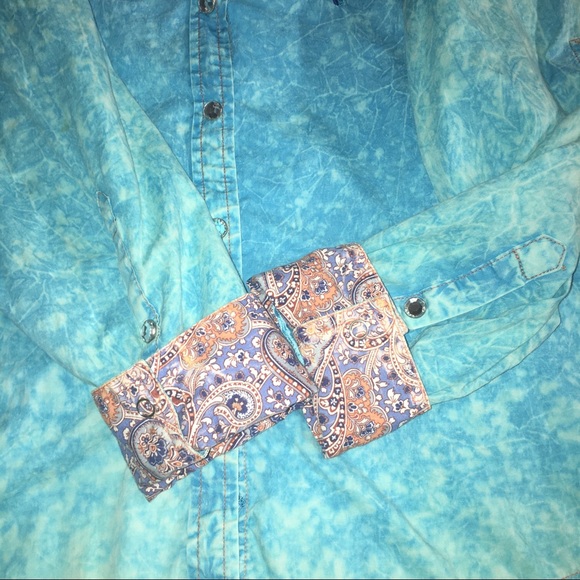 ROAR Embellished Blue & Orange Western Shirt Large - Picture 6 of 16